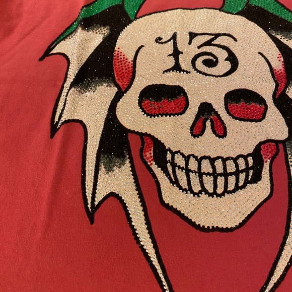 Vintage Ed Hardy by Christian Audigier Jewel Crystal Skull & Wings T Shirt - Picture 7 of 15